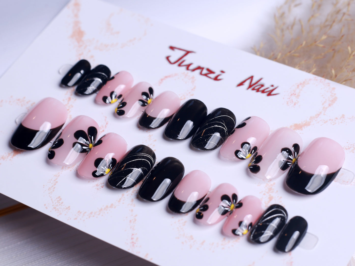 Black French Daisy Press On Nail