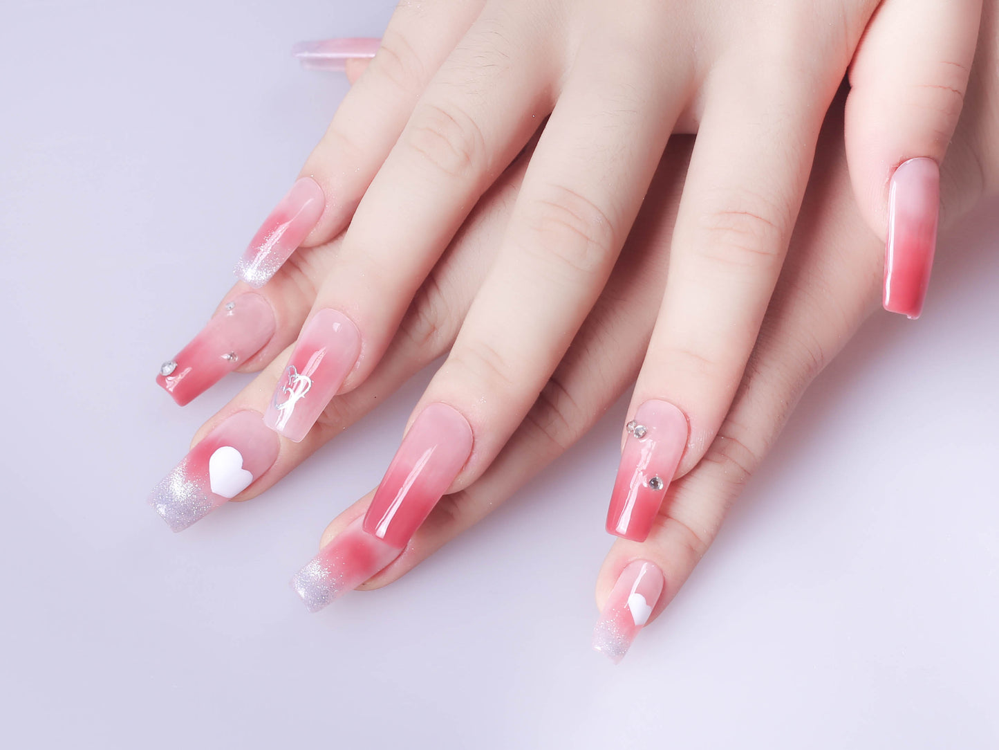 Heartfelt Harmony French Cat-eye Crystal Press On Nail