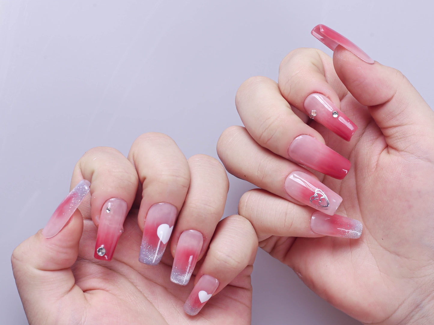 Heartfelt Harmony French Cat-eye Crystal Press On Nail
