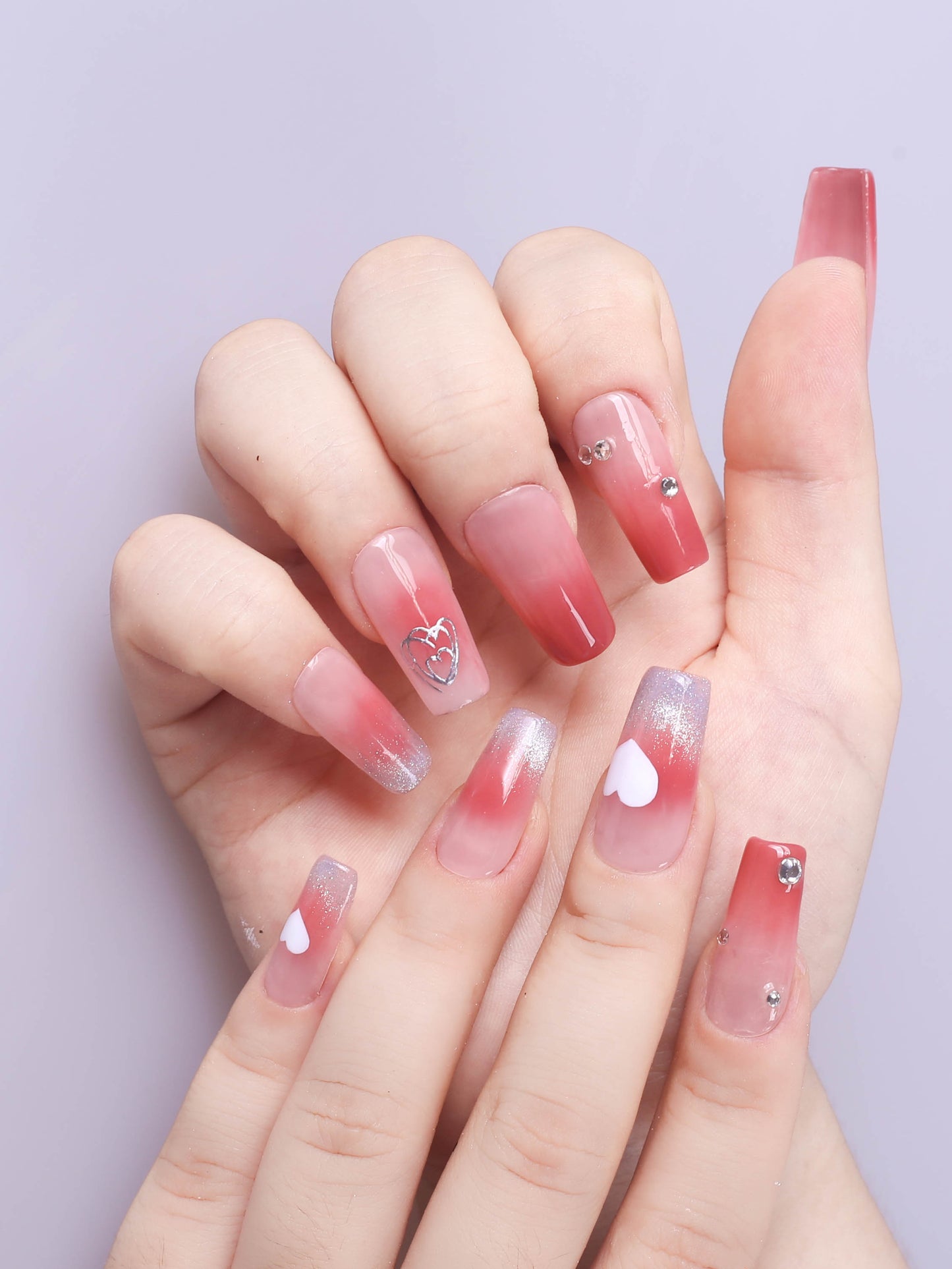 Heartfelt Harmony French Cat-eye Crystal Press On Nail