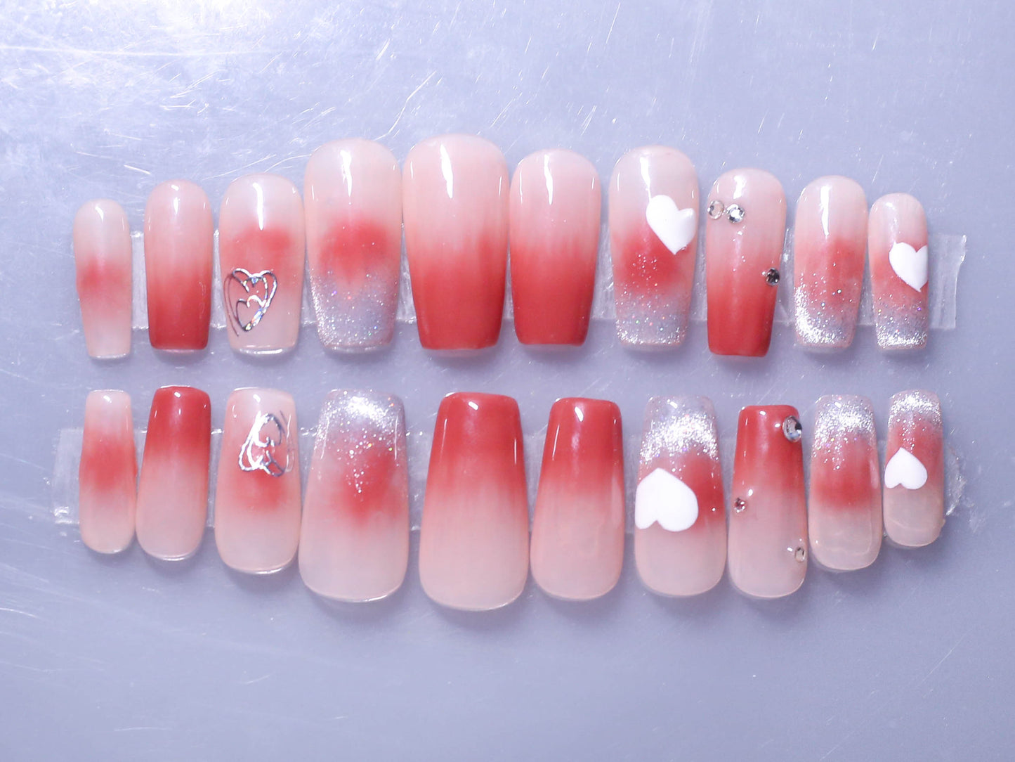 Heartfelt Harmony French Cat-eye Crystal Press On Nail