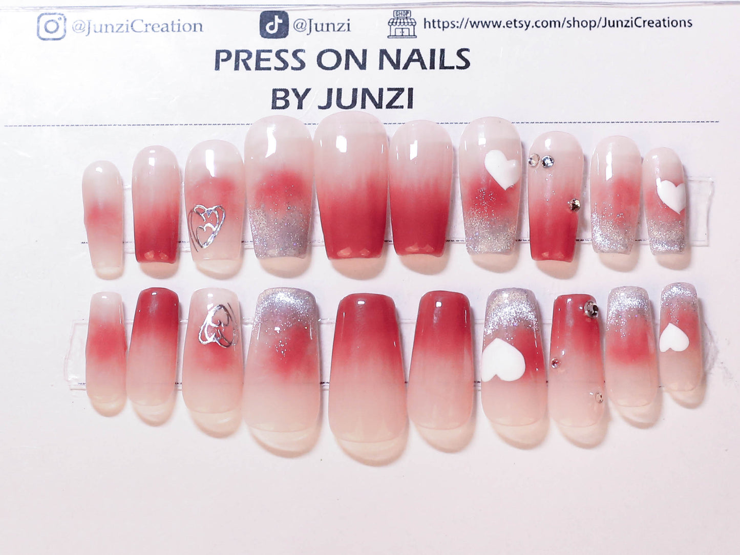 Heartfelt Harmony French Cat-eye Crystal Press On Nail