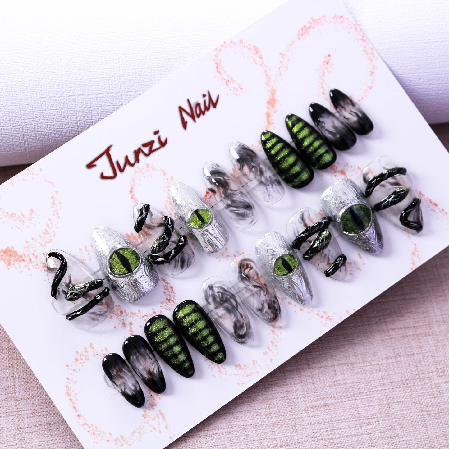 Green Cyberpunk Snake Deviled Eyes Glitter Press on Nail