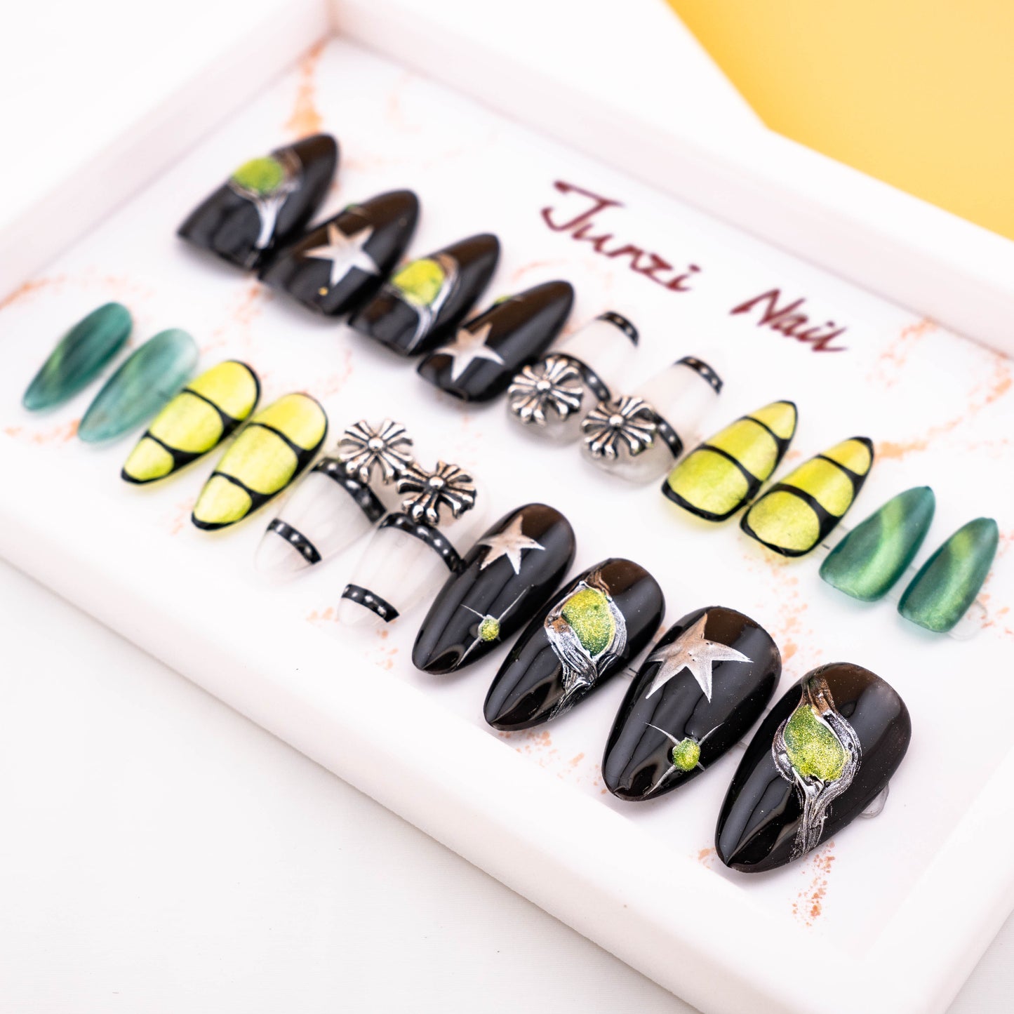 Glitter Green Cyberpunk Starlight Press On Nail