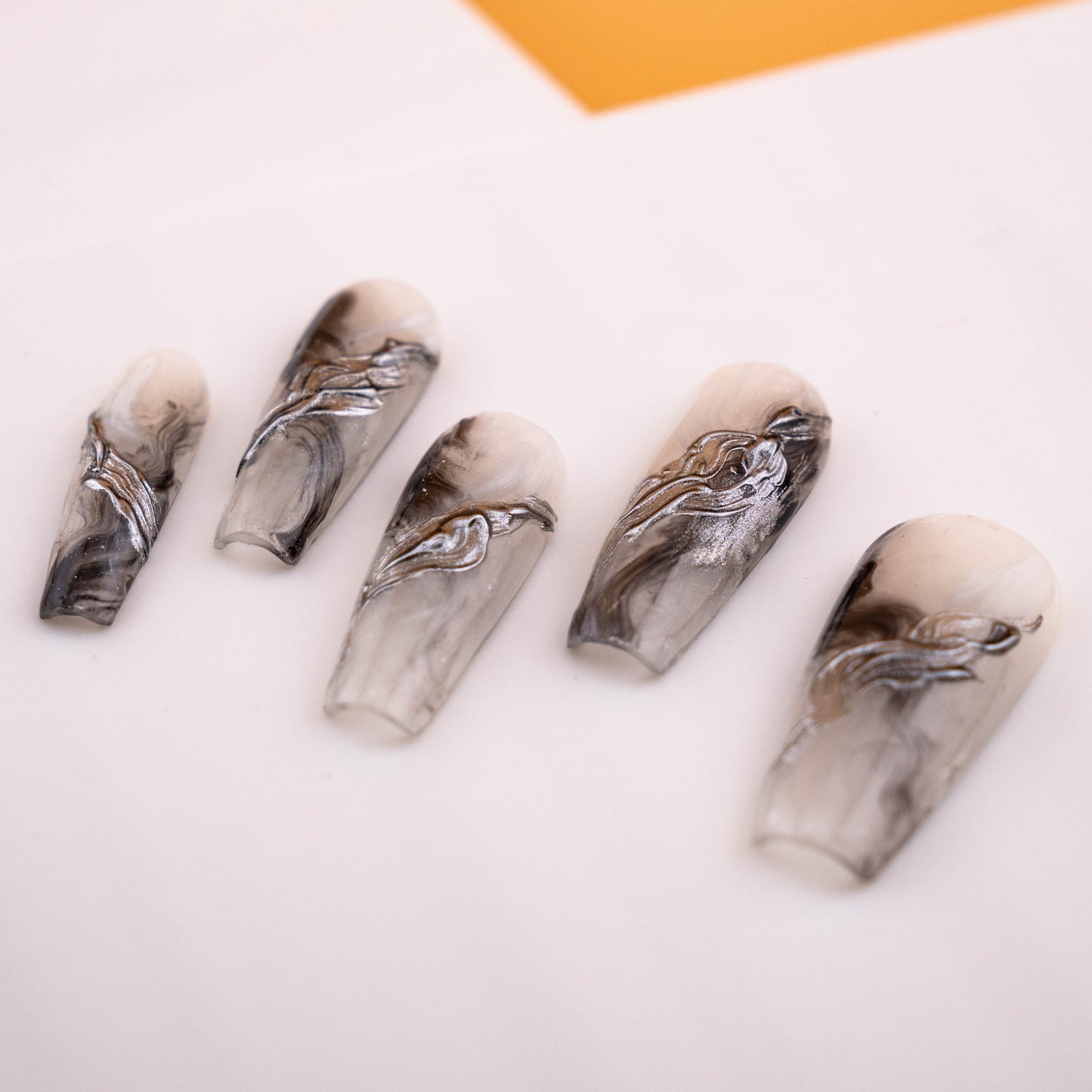 Silver Ink Painting Yin Yang Press On Nail
