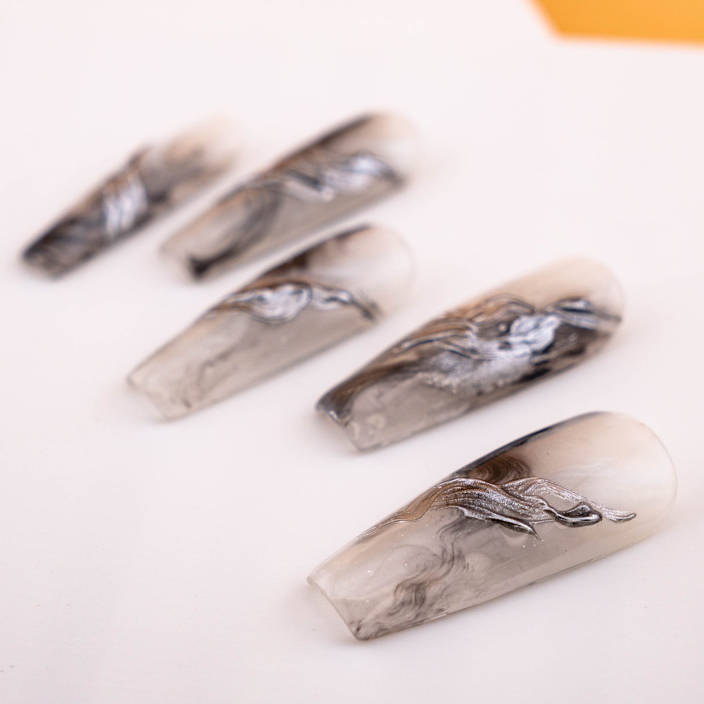 Silver Ink Painting Yin Yang Press On Nail