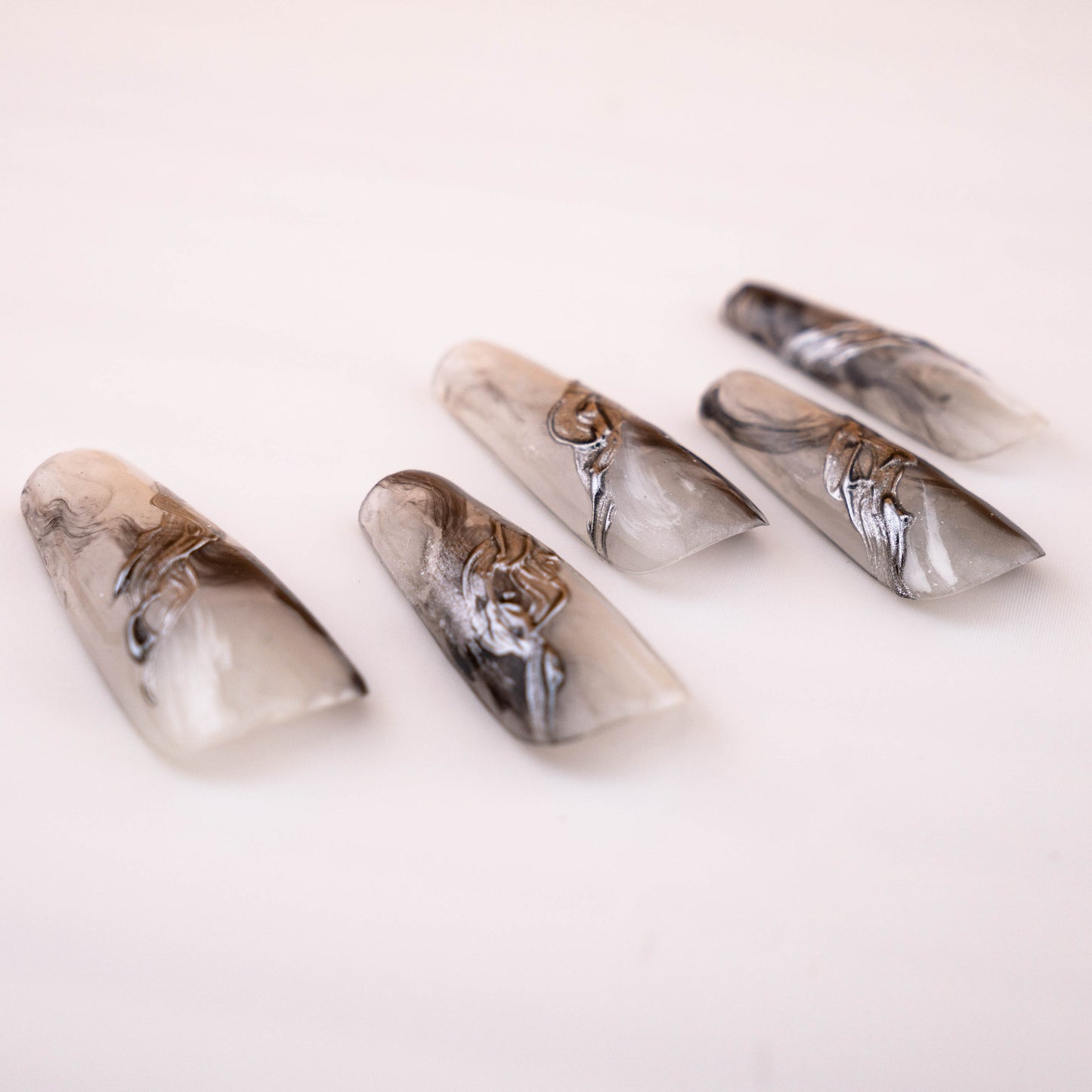 Silver Ink Painting Yin Yang Press On Nail