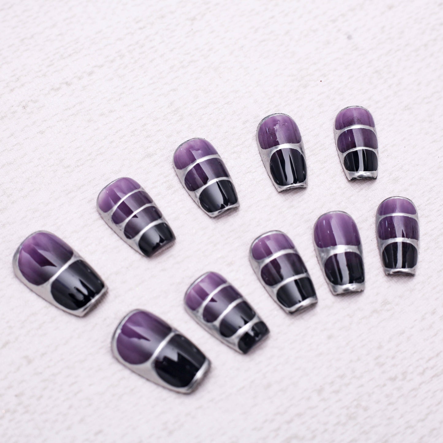 Midnight Velvet Stripes Press on Nail