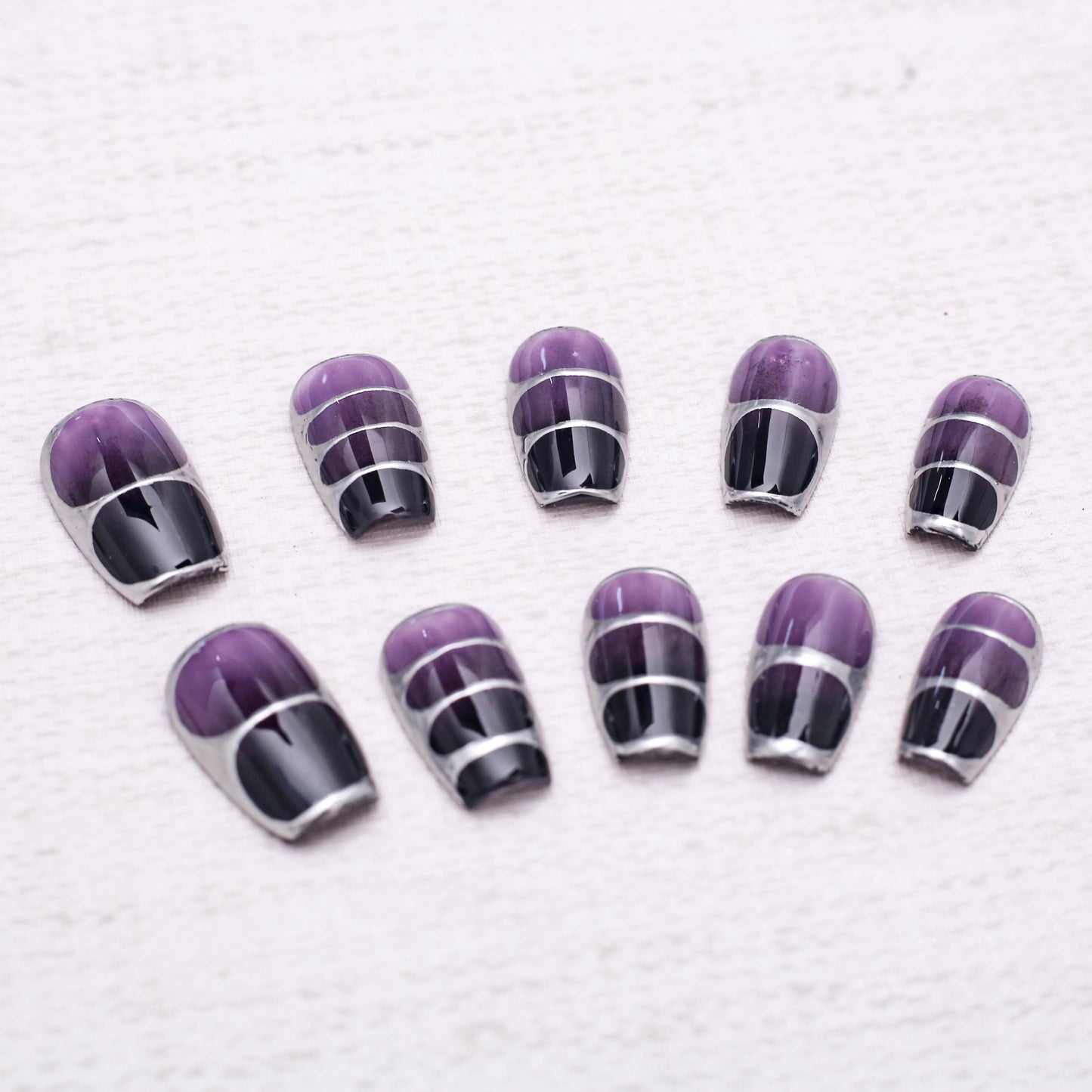 Midnight Velvet Stripes Press on Nail