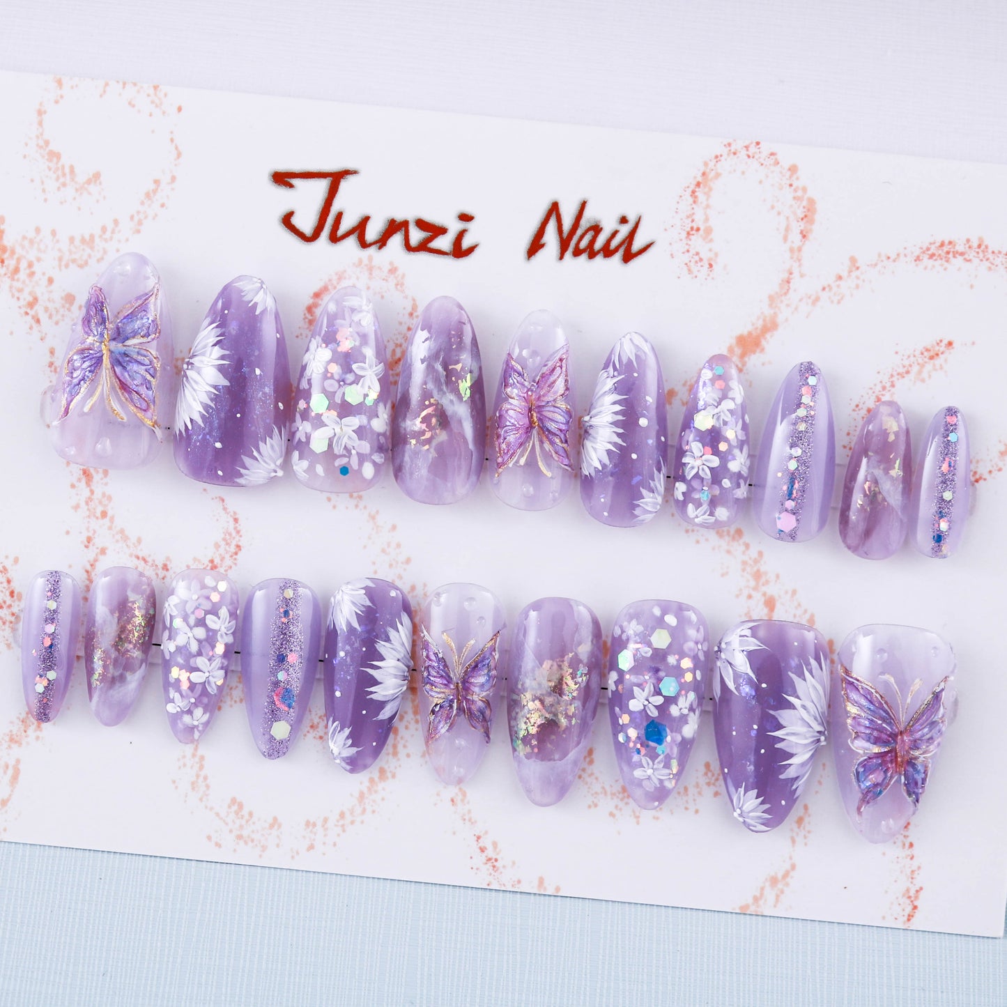 Lavender Butterfly Whispers Glitter Press on Nail