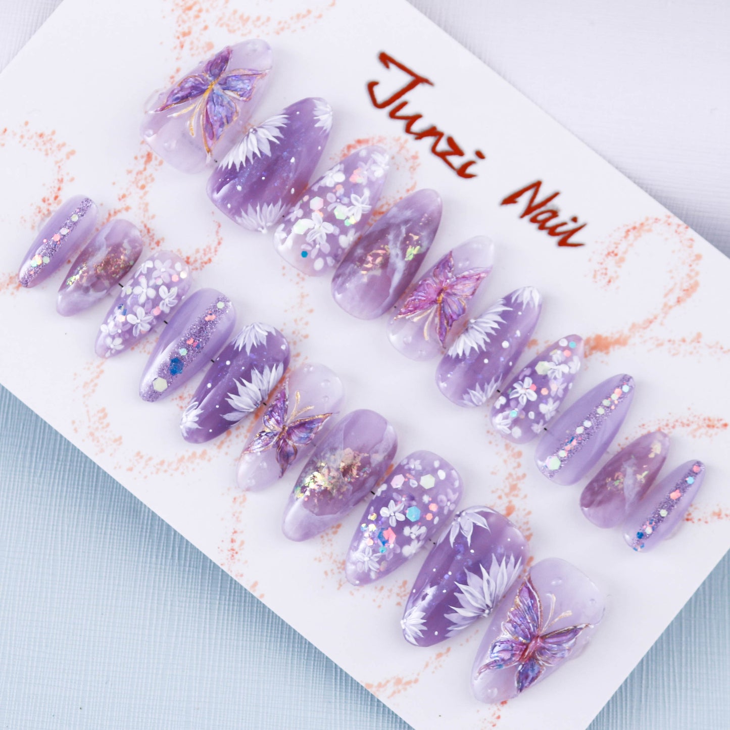 Lavender Butterfly Whispers Glitter Press on Nail