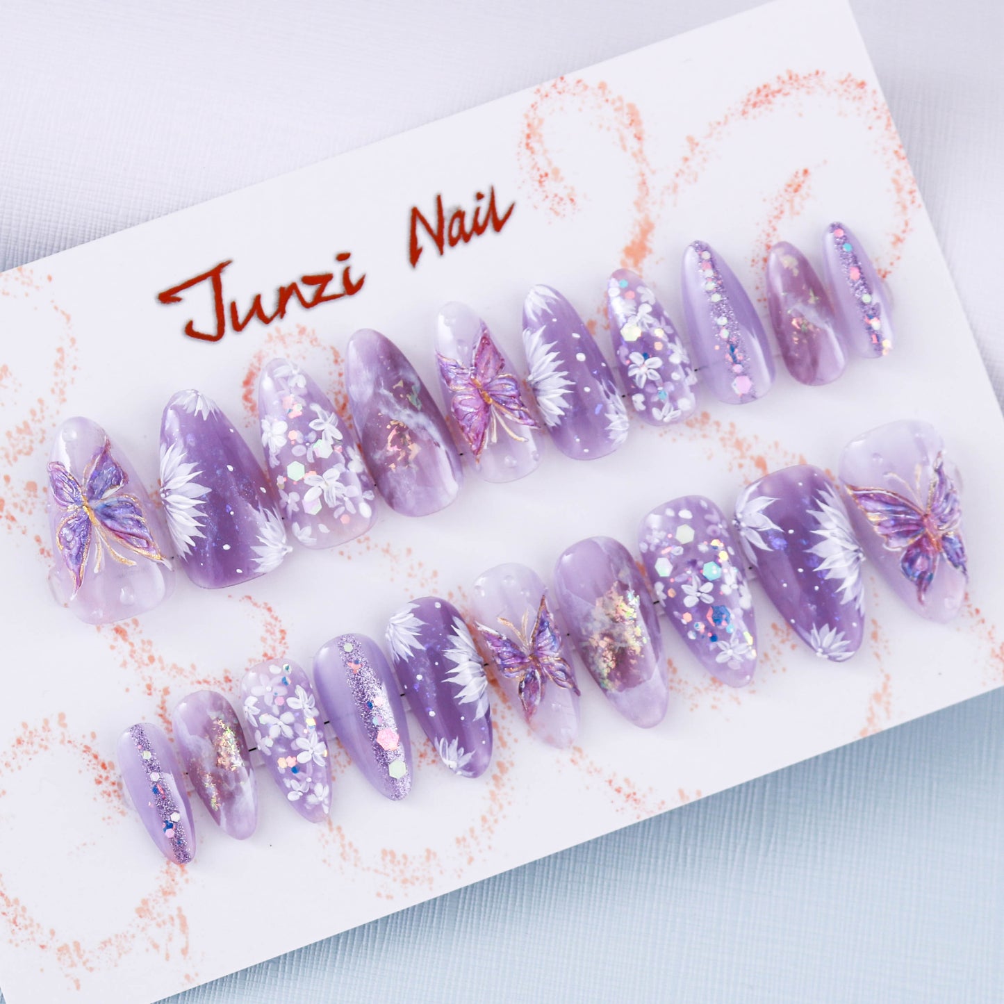 Lavender Butterfly Whispers Glitter Press on Nail