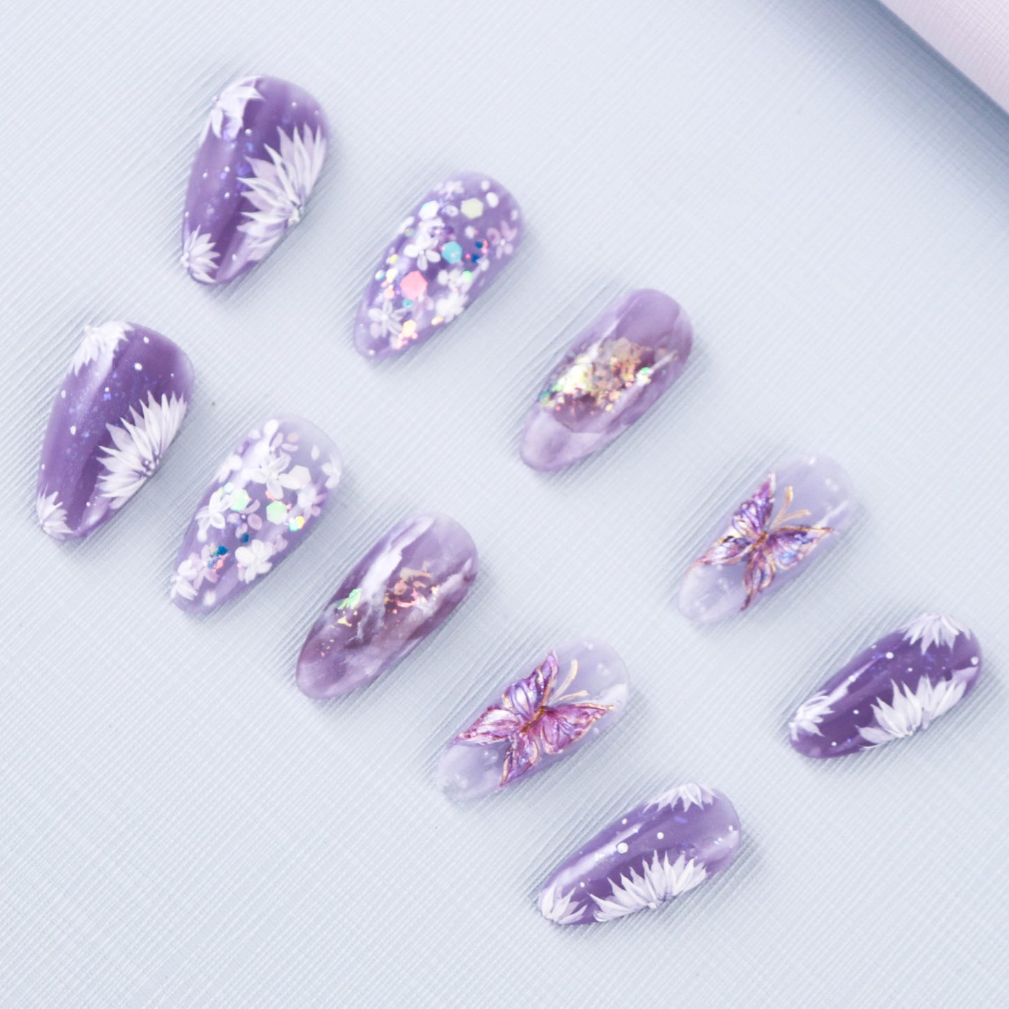 Lavender Butterfly Whispers Glitter Press on Nail