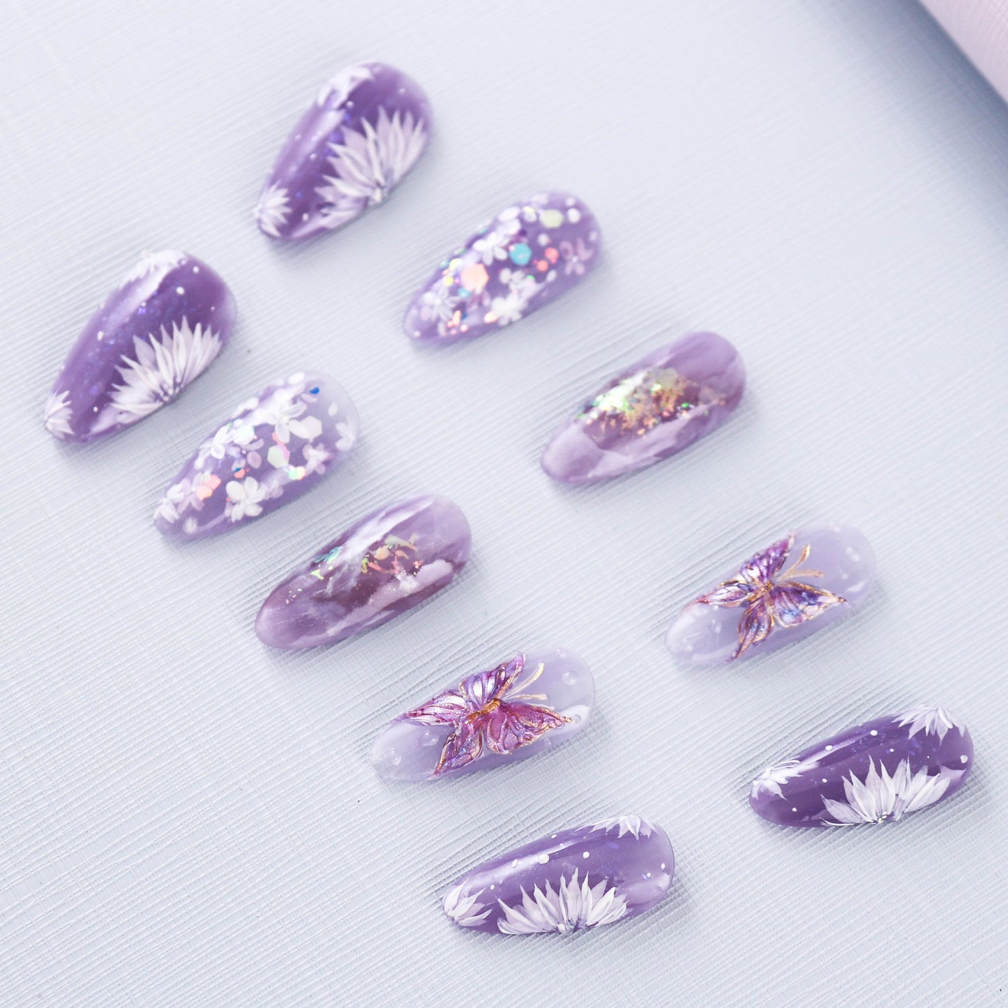 Lavender Butterfly Whispers Glitter Press on Nail