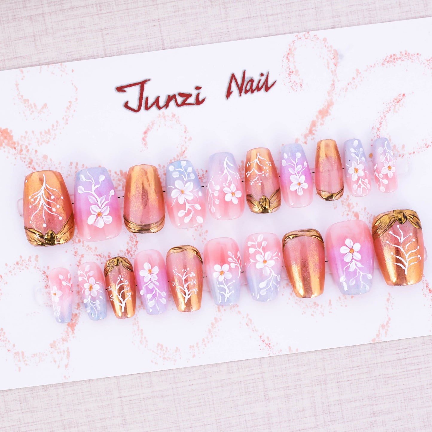 Shimmering Golden Flower Press On Nail