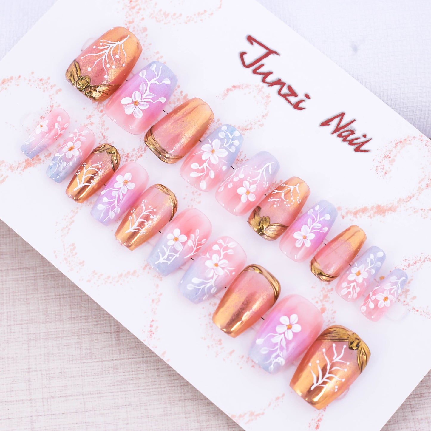Shimmering Golden Flower Press On Nail
