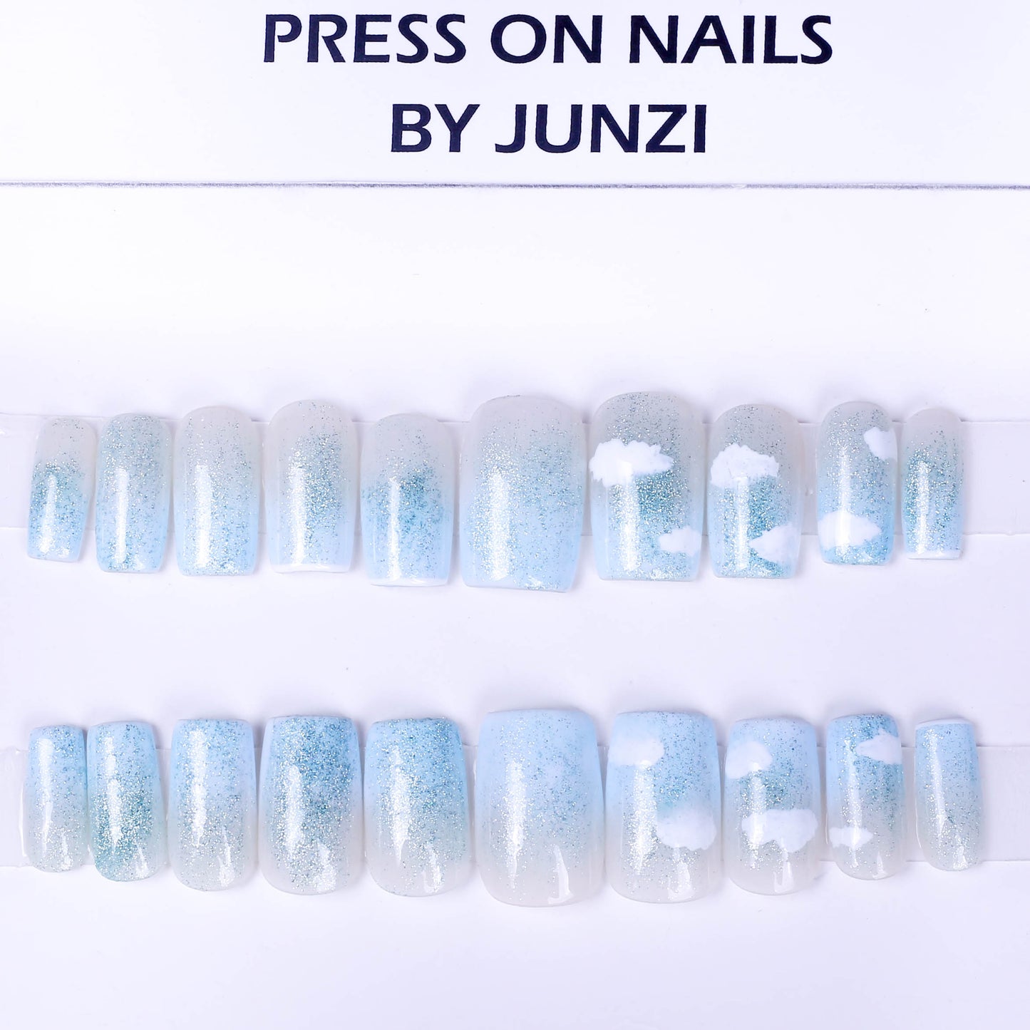 Blue Sky Glittering Summer Press On Nails