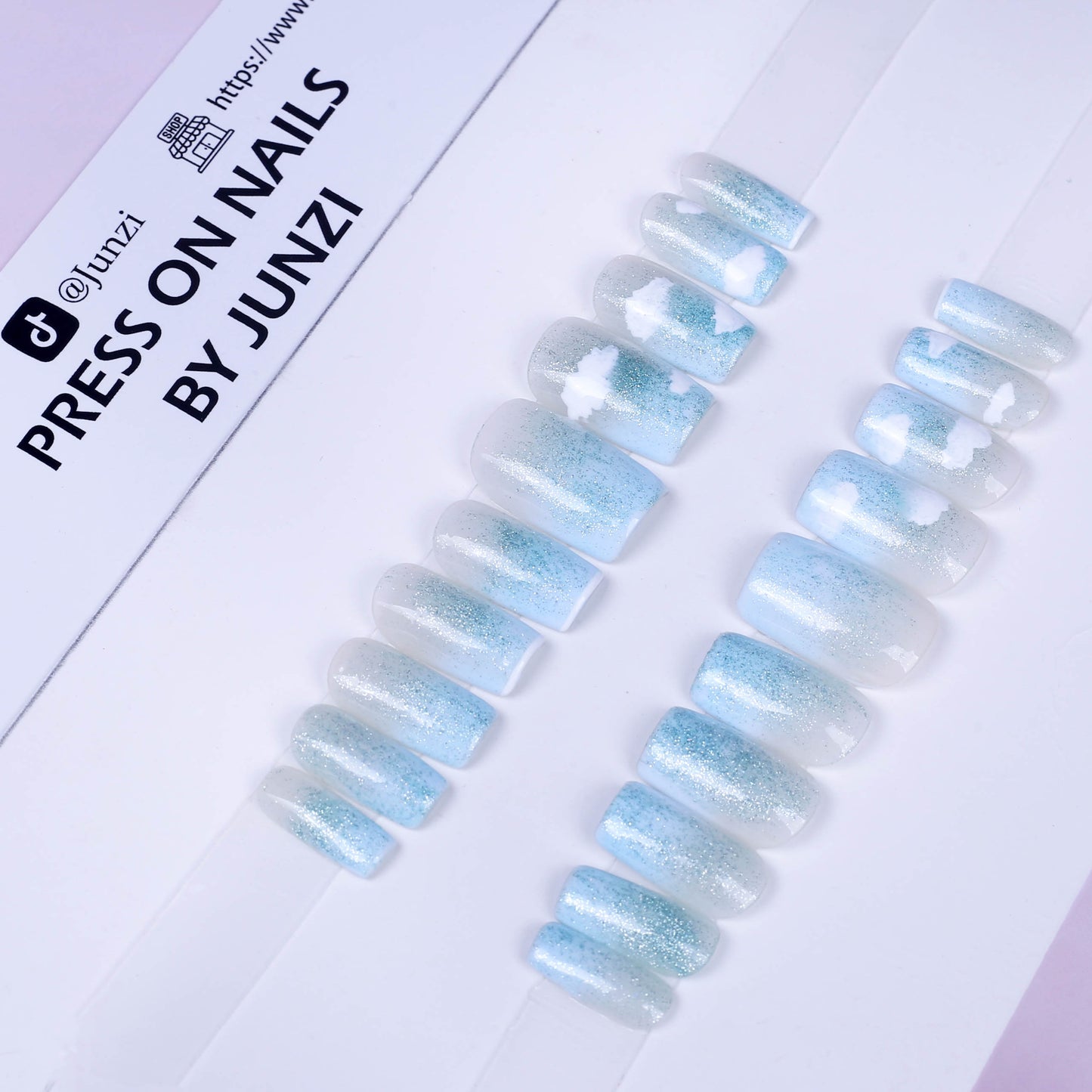 Blue Sky Glittering Summer Press On Nails